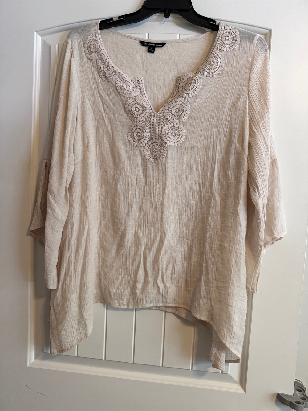 Zac & Rachel Cream Crochet-Trim Tunic Top